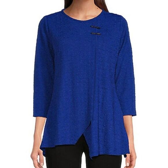 Calessa Asymmetrical Hem Top Size Large Cobalt NEW Artsy Lagenlook Textured - Picture 1 of 8